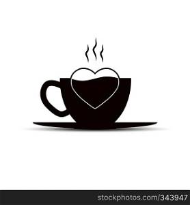 Simple logo, coffee Cup and heart silhouette, flat design