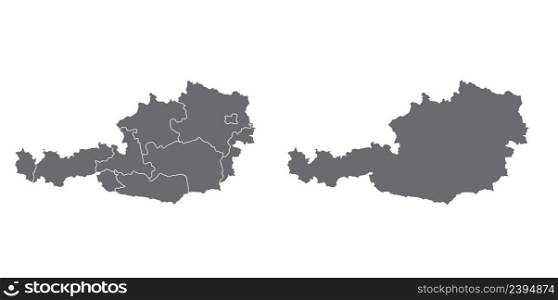 Simple map of Austria vector drawing. Mercator projection. Filled and outline version.. Simple map of Austria vector drawing. Mercator projection. Filled and outline.