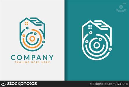 Simple Minimalist House Design Combined with Circle and Tech Element Logo Concept.