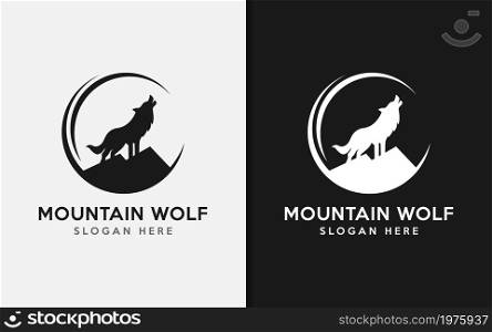 Simple Minimalist Mountain and Wolf Silhouette Logo Design Illustration. Graphic Design Element.