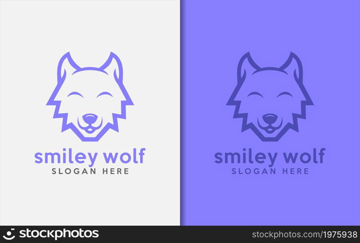 Simple Minimalist Wolf with Smiley Face Vector Logo Illustration. Graphic Design Element.
