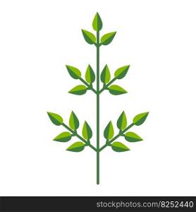 Simple minimalistic bright green branch with leaves. Flower collection of colorful plants for seasonal decoration . Stylized icons of botany. Stock vector illustration in flat style.. Simple minimalistic bright green branch with leaves. Flower collection of colorful plants for seasonal decoration . Stylized icons of botany. Stock vector illustration in flat style