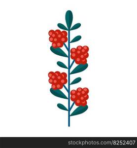 Simple minimalistic green branch of raspberry with leaves and red berries. Floral collection of elegant plants for seasonal decoration . Stylized icons of botany. Stock vector illustration in flat style.. Simple minimalistic green branch of raspberry with leaves and red berries. Floral collection of elegant plants for seasonal decoration . Stylized icons of botany. Stock vector illustration in flat style isolated on white background