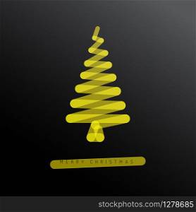 Simple minimalistic vector christmas tree made from one marker line - dark version with yellow ink