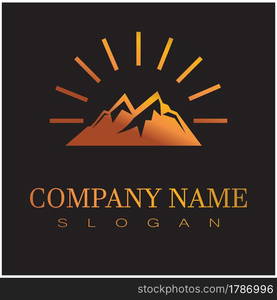 Simple Modern Mountain Landscape Logo Design Vector, Rocky Ice Top Mount Peak Silhouette