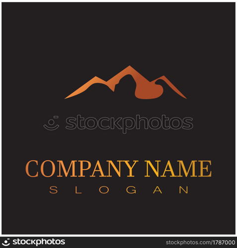 Simple Modern Mountain Landscape Logo Design Vector, Rocky Ice Top Mount Peak Silhouette