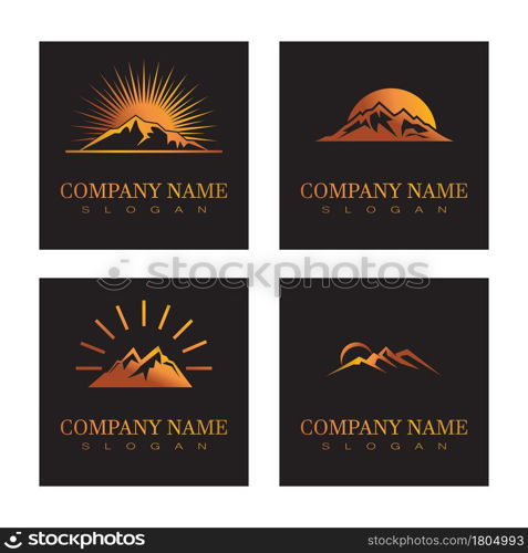 Simple Modern Mountain Landscape Logo Design Vector, Rocky Ice Top Mount Peak Silhouette