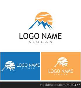 Simple Modern Mountain Landscape Logo Design Vector, Rocky Ice Top Mount Peak Silhouette