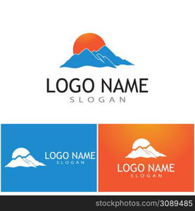 Simple Modern Mountain Landscape Logo Design Vector, Rocky Ice Top Mount Peak Silhouette