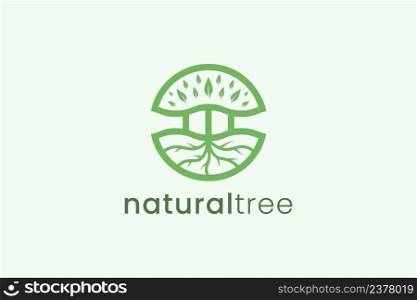 Simple modern tree logo template in circle shape for nature business