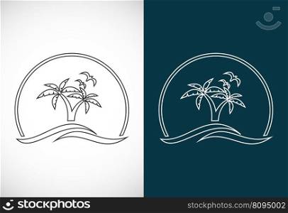 Simple modern Unique tropical beach line art logo design vector illustration