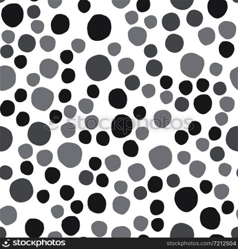 Simple monochrome pebble seamless pattern on white background. Random geometric dotted wallpaper. Chaotic stones backdrop. Vector illustration. Simple monochrome pebble seamless pattern on white background.