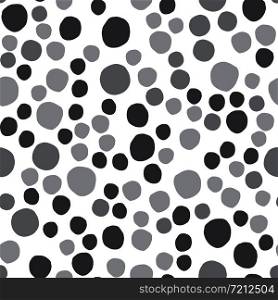 Simple monochrome pebble seamless pattern on white background. Random geometric dotted wallpaper. Chaotic stones backdrop. Vector illustration. Simple monochrome pebble seamless pattern on white background.