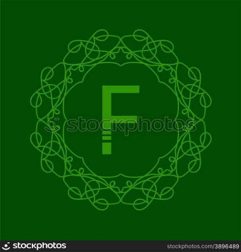 Simple Monogram F Design Template on Green Background. Simple Monogram F