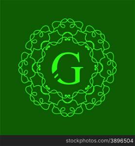 Simple Monogram G Design Template on Green Background. Simple Monogram G