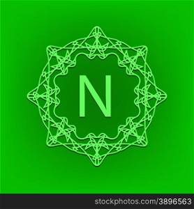 Simple Monogram N Design Template on Green Background. Simple Monogram N