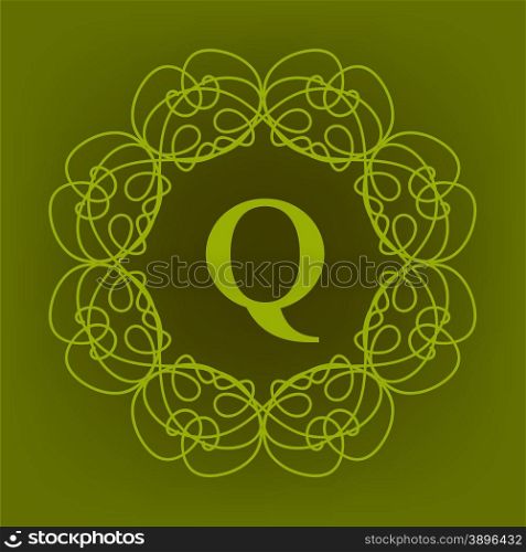 Simple Monogram Q Design Template on Green Background. Monogram Q Design
