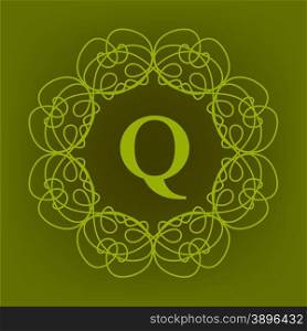 Simple Monogram Q Design Template on Green Background. Monogram Q Design