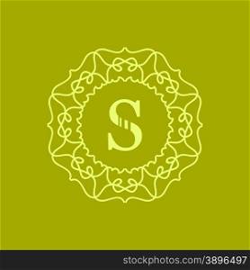 Simple Monogram S Design Template on Green Background. Simple Monogram S