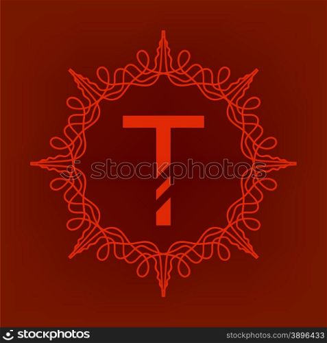 Simple Monogram T Design Template on Red Background. Simple Monogram T
