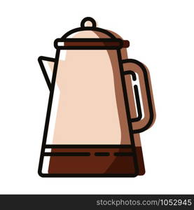 Simple outline color filled icon - coffee making equipment, pot or kettle, kitchenware for hot drinks or beverages for breakfast, isolated vector symbol for web, app. Tea Coffee Outline Icons