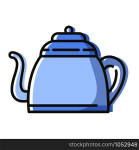 Simple outline color filled icon - kettle or teapot with hot energetic drink or beverage for breakfast, tea party, kitchenware, isolated vector symbol, pictogram for web, app. Tea Coffee Outline Icons