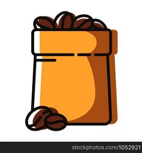 Simple outline filled icon - coffee beans in bag or pack for drinks for breakfast, isolated colorful vector symbol on white background for web or app. Tea Coffee Outline Color Icons