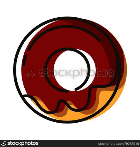 Simple outline filled icon - glaze donut or dessert for breakfast, isolated colorful vector symbol or sign on white background for web or app. Tea Coffee Outline Color Icons