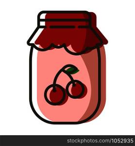Simple outline filled icon - jar with cherry jam or confiture as dessert for breakfast, sweet food for tea party, isolated colorful vector symbol on white background.. Tea Coffee Outline Color Icons