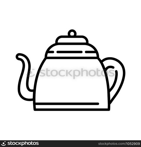 Simple outline icon - kettle or teapot with hot energetic drink or beverage for breakfast, tea party, kitchenware, isolated vector symbol, pictogram for web, app. Tea Coffee Outline Icons