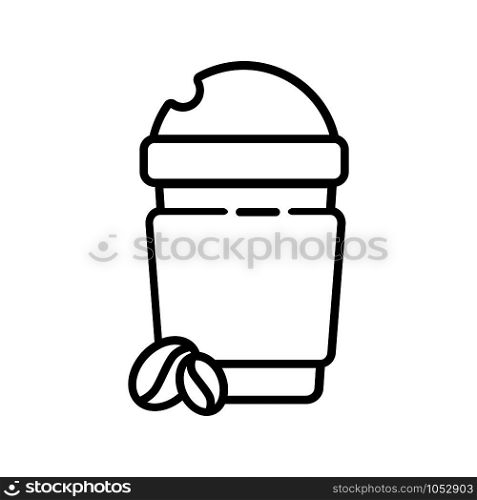 Simple outline icon - take away coffee cup, mug and coffee beans, hot energetic drink or beverage for breakfast, isolated vector symbol, pictogram for web, app. Tea Coffee Outline Icons