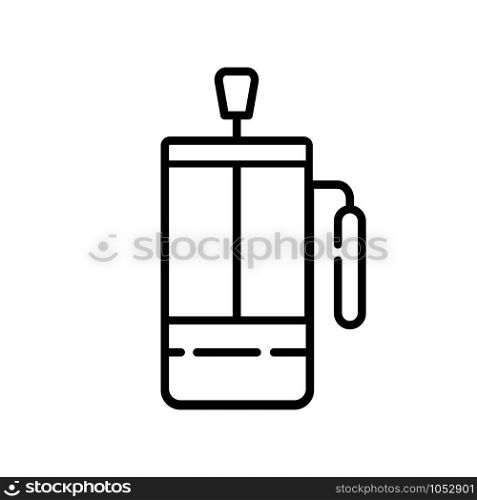 simple outline icon - tea and coffee brewing equipment, french press for making hot drinks, energetic beverages for breakfast, isolated vector symbol or pictogram for web, app. Tea Coffee Outline Icons