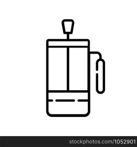 simple outline icon - tea and coffee brewing equipment, french press for making hot drinks, energetic beverages for breakfast, isolated vector symbol or pictogram for web, app. Tea Coffee Outline Icons