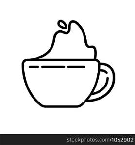 Simple outline icon - tea or coffee, cup, mug with hot energetic drink or beverage for breakfast, isolated vector symbol, pictogram for web, app. Tea Coffee Outline Icons