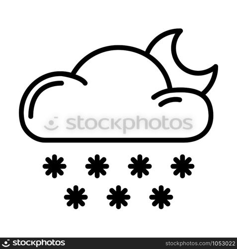 Simple outline icon - weather or forecast sing with black line cloud, moon and snow, overcast winter night sky, meteorology isolated pictogram on white background, vector symbol for web and app. Weather Outline Icons