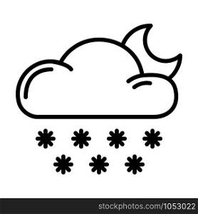 Simple outline icon - weather or forecast sing with black line cloud, moon and snow, overcast winter night sky, meteorology isolated pictogram on white background, vector symbol for web and app. Weather Outline Icons