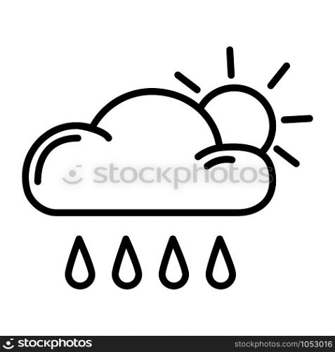 Simple outline icon - weather or forecast sing with cloud and rain, drops of water, sun - vector isolated symbol on white background. Weather Outline Icons