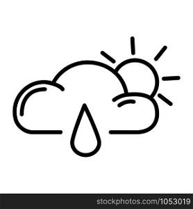 Simple outline icon - weather or forecast sing with cloud and rain, drops of water, sun - vector isolated symbol on white background. Weather Outline Icons