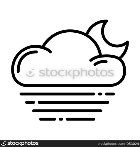 Simple outline icon - weather or forecast sing with cloud, fog and moon - vector isolated symbol on white background. Weather Outline Icons