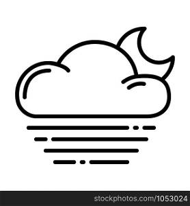 Simple outline icon - weather or forecast sing with cloud, fog and moon - vector isolated symbol on white background. Weather Outline Icons