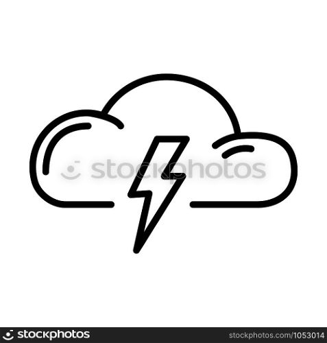 Simple outline icon - weather or forecast sing with cloud, thunderstorm and lightning - vector isolated symbol on white background. Weather Outline Icons