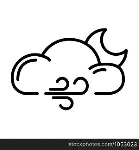 Simple outline icon - weather or forecast sing with cloud, wind and moon - vector isolated symbol on white background. Weather Outline Icons