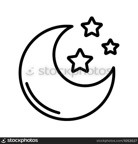 Simple outline icon - weather or forecast sing with moon and stars - vector isolated symbol on white background. Weather Outline Icons