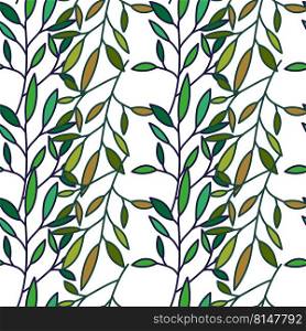Simple outline leaves seamless pattern. Modern leaf wallpaper. Botanical floral background. Exotic plant backdrop. Design for fabric, textile, wrapping, cover. Vintage vector illustration. Simple outline leaves seamless pattern. Modern leaf wallpaper.