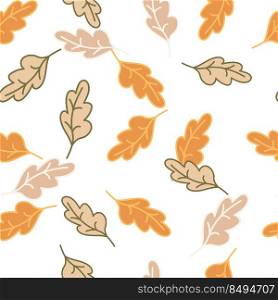 Simple outline oak seamless pattern. Foliage backdrop. Nature wallpaper. For fabric design, textile print, wrapping, cover. Doodle vector illustration.. Simple outline oak seamless pattern. Foliage backdrop. Nature wallpaper.