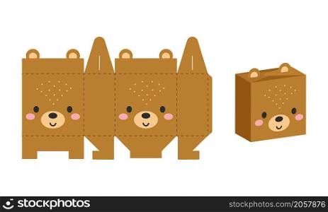 Simple packaging favor box bear design for sweets, candies, presents, bakery. DIY package template for any purposes, birthdays, baby showers, halloween, christmas. Print, cutout, fold, glue.