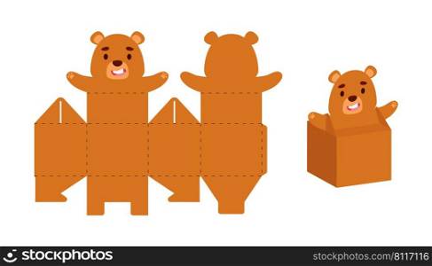Simple packaging favor box beaver design for sweets, candies, small presents. Party package template for any purposes, birthday, baby shower. Print, cut out, fold, glue. Vector stock illustration