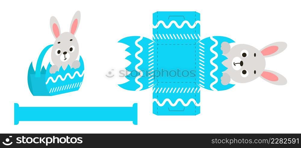 Simple packaging favor box bunny design for sweets, candies, presents, bakery. DIY package template for any purposes, birthdays, baby showers, Easter. Print, cutout, fold, glue. Vector illustration