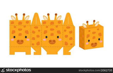Simple packaging favor box giraffe design for sweets, candies, presents, bakery. DIY package template for any purposes, birthdays, baby showers, halloween, christmas. Print, cutout, fold, glue.