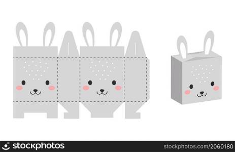Simple packaging favor box hare design for sweets, candies, presents, bakery. DIY package template for any purposes, birthdays, baby showers, halloween, christmas. Print, cutout, fold, glue.
